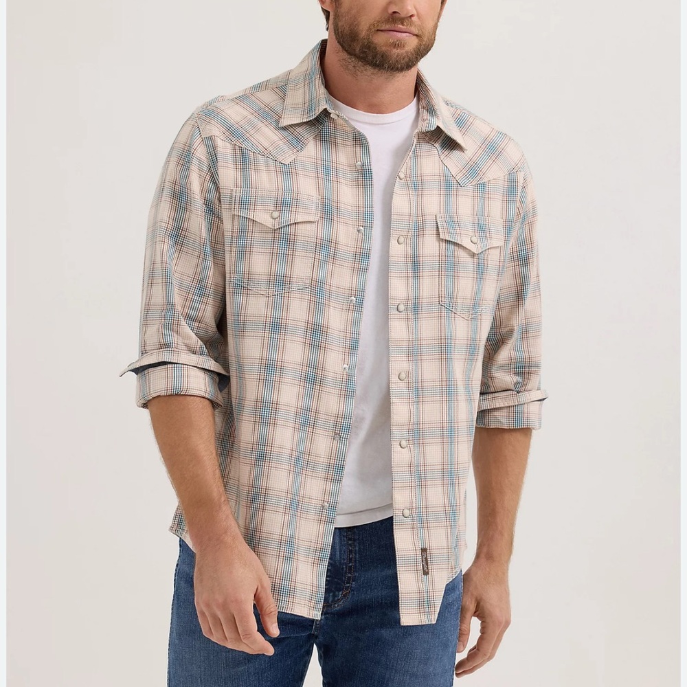 Wrangler Retro Western Shirt Men's L Pearl Snap brown plaid. Country,cowboy,90’s